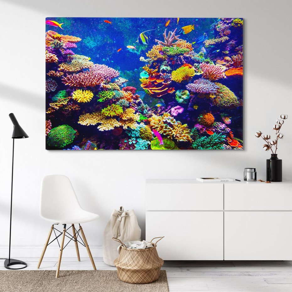 Obraz na płótnie 120x80 - Podwodne Zaczarowanie - kolorowa rafa koralowa, ukwiały