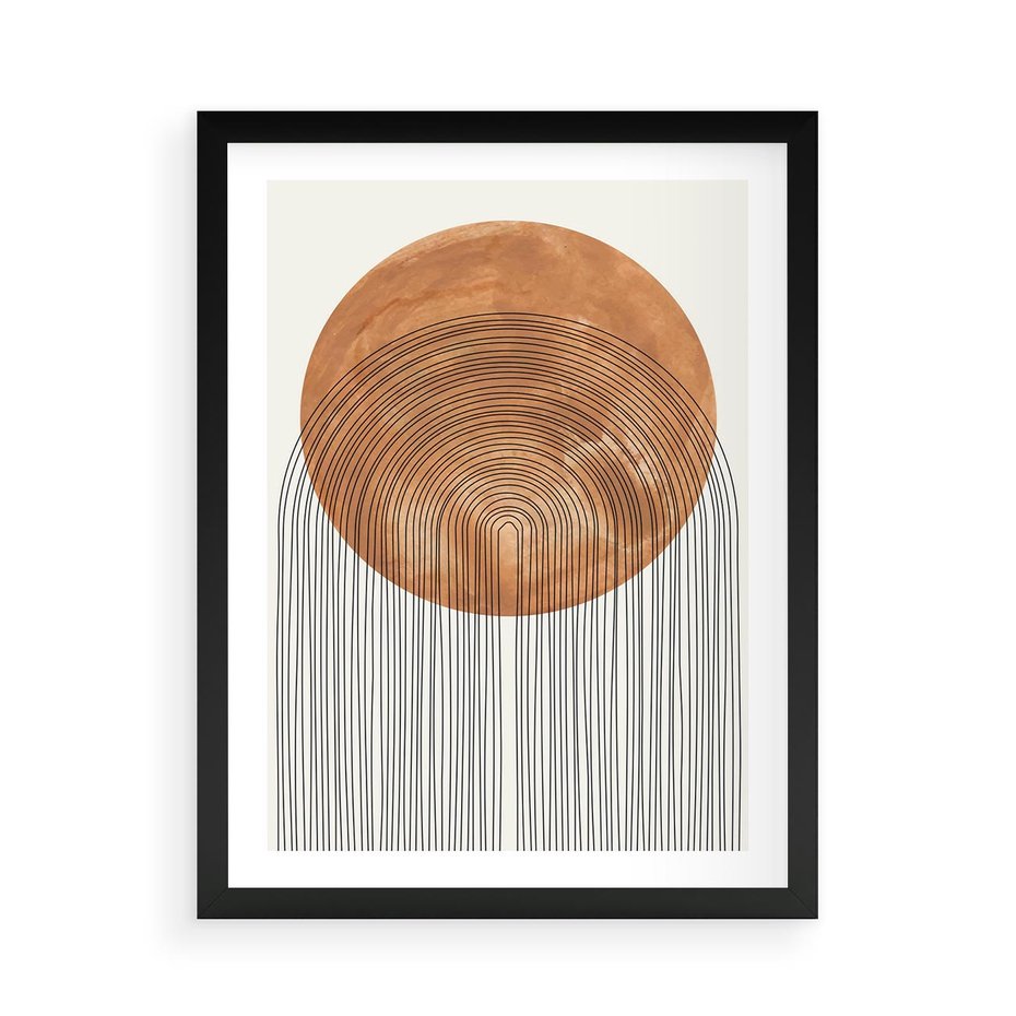 Plakat w ramie 50x70 - Konturem Kształtowane - koło, boho styl - rama czarna
