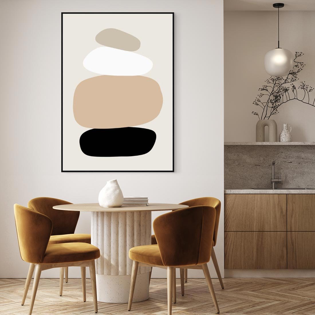 Obraz w ramie 50x70 - Zgeometryzowane Kształty - modernistyczny plakat, obłe kształty - rama czarna