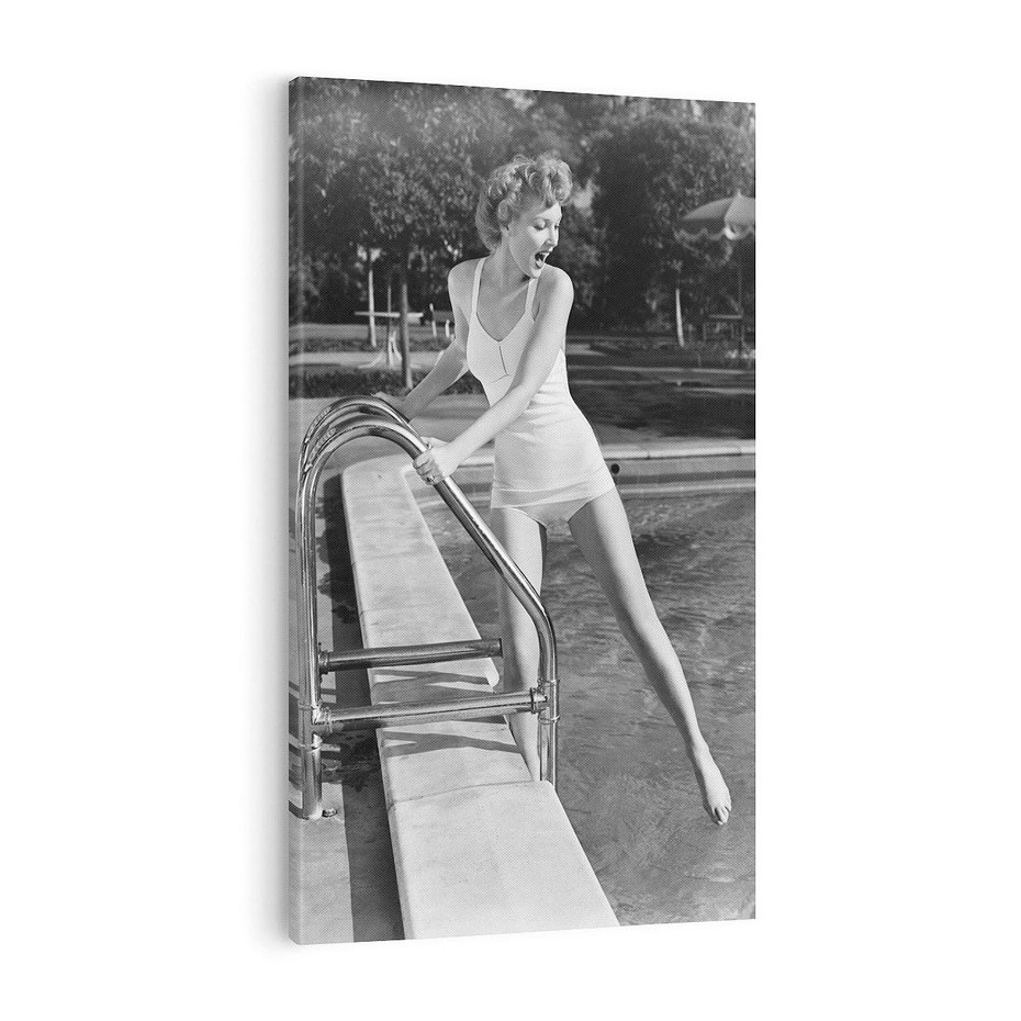 Obraz na płótnie 80x120 - Retro Basen - retro zdjęcie, czarno białe