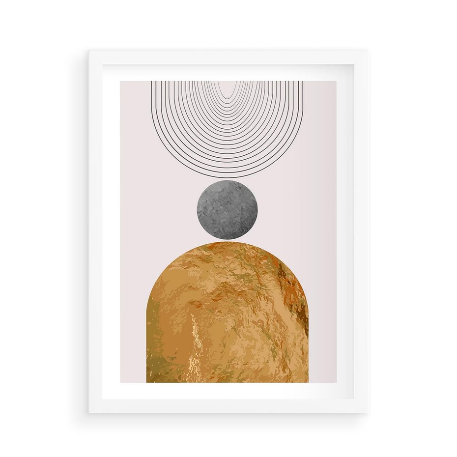 Plakat w ramie 50x70 - Złote Półkole w Sztuce Geometrii - grafika, złote półkole - rama biała