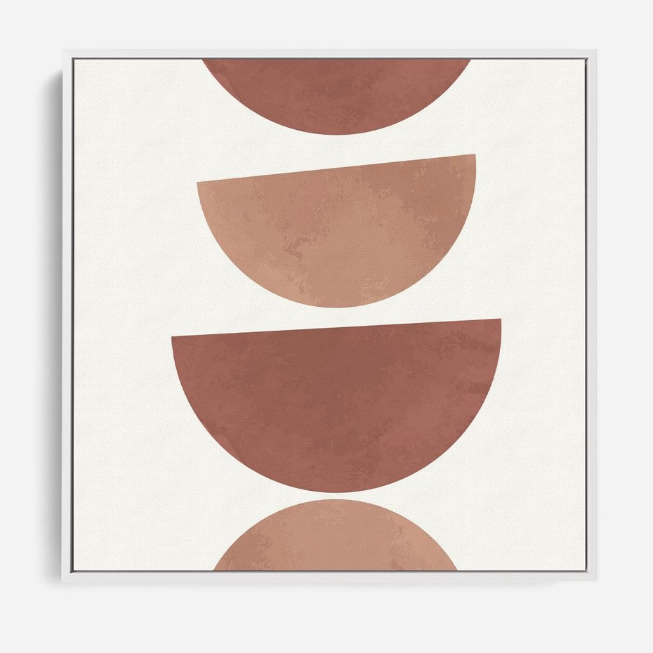 Obraz w ramie 80x80 - Abstrakcyjne Widzenia - abstrakcyjne geometryczne kształty, odcienie brązu i beżu - rama biała