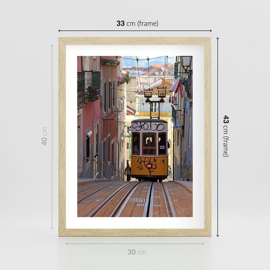 Plakat w ramie 30x40 - Lizbońskie tramwaje - podróż w czasie - Lizbona, tramwaj - rama drewno