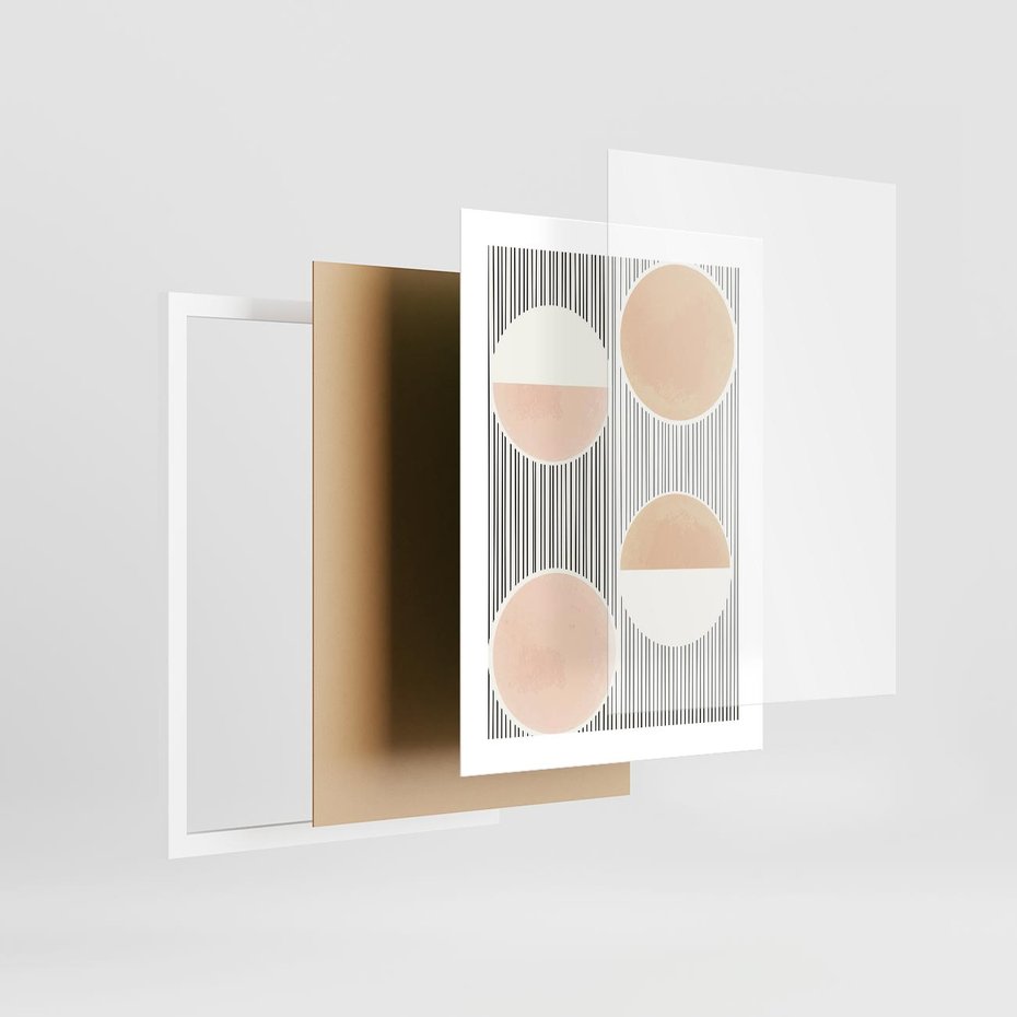 Plakat w ramie 30x40 - Przenikające Kształty - abstrkacyjna nowoczesna sztuka, koła okręgi - rama biała