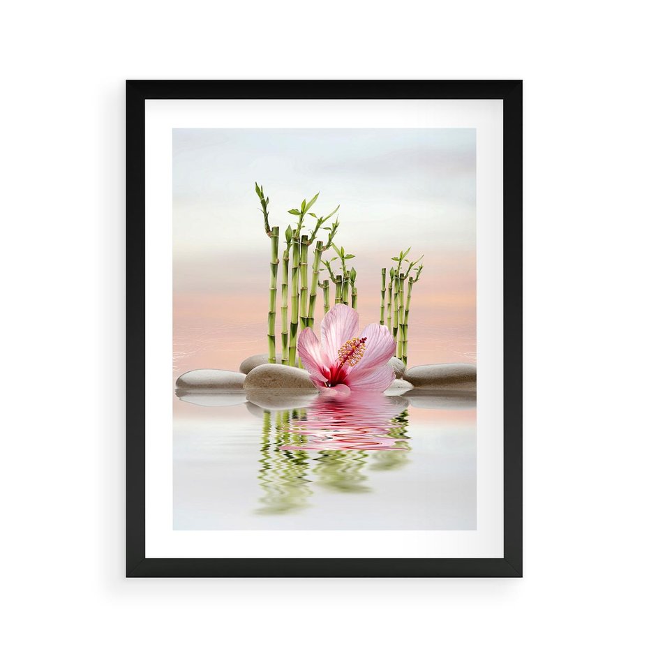 Plakat w ramie 40x50 - Harmonia i relaks - spa, bambus - rama czarna