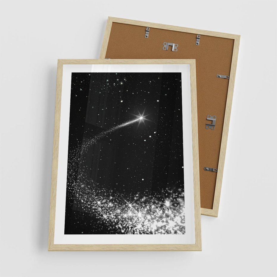 Plakat w ramie 50x70 - Kometa wśród gwiazd - kometa, gwiazdy - rama drewno