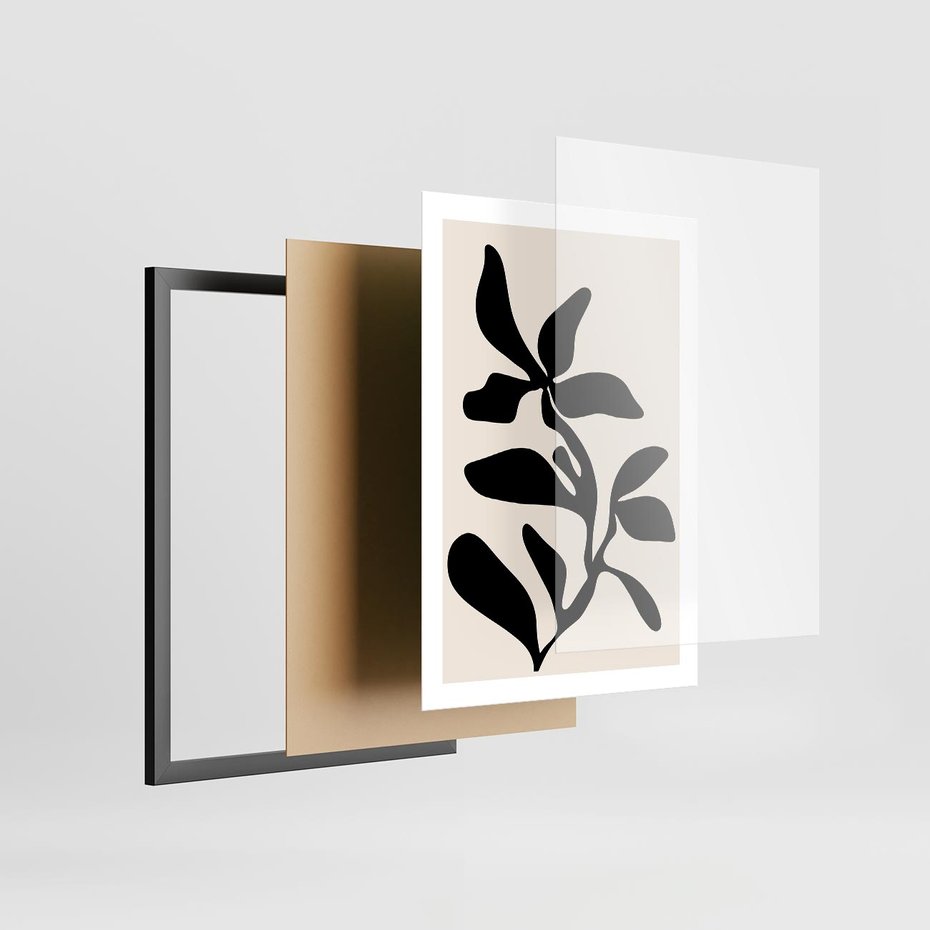 Plakat w ramie 50x70 - Wibracje Akwarelowych Ścieżek - abstrakcyjny minimalistyczna kwiat, czarno biały plakat - rama czarna