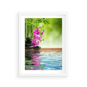 Plakat w ramie 40x50 - Oaza Storczyka i Wody - spa, storczyk - rama biała