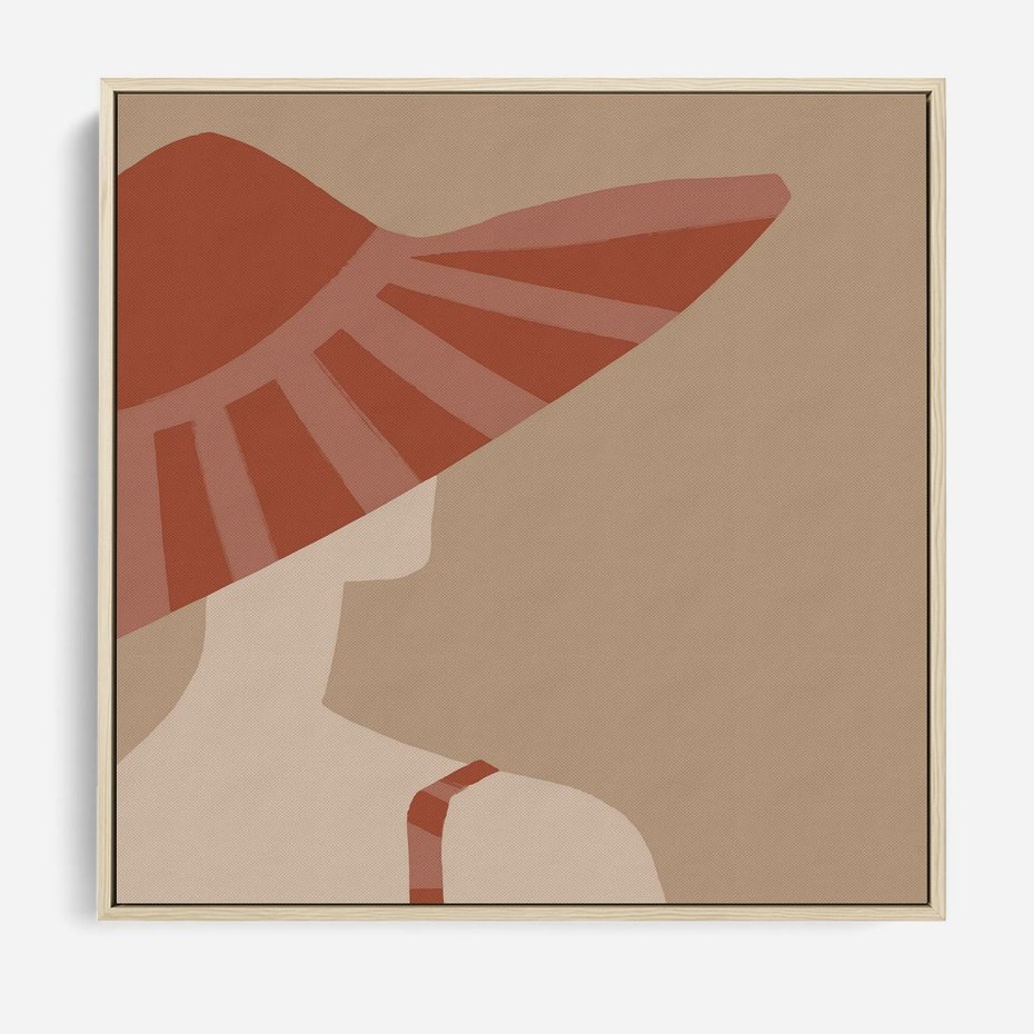 Obraz w ramie 50x50 - Kobiecy Portret - plakat retro, kobieta w kapeluszu - rama drewno