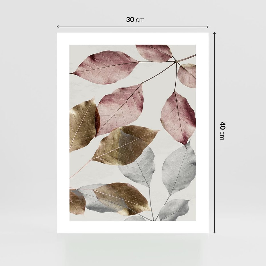 Plakat bez ramy 30x40 - Pastelowe Liście z Nutką Złota - liście, pastelowe kolory