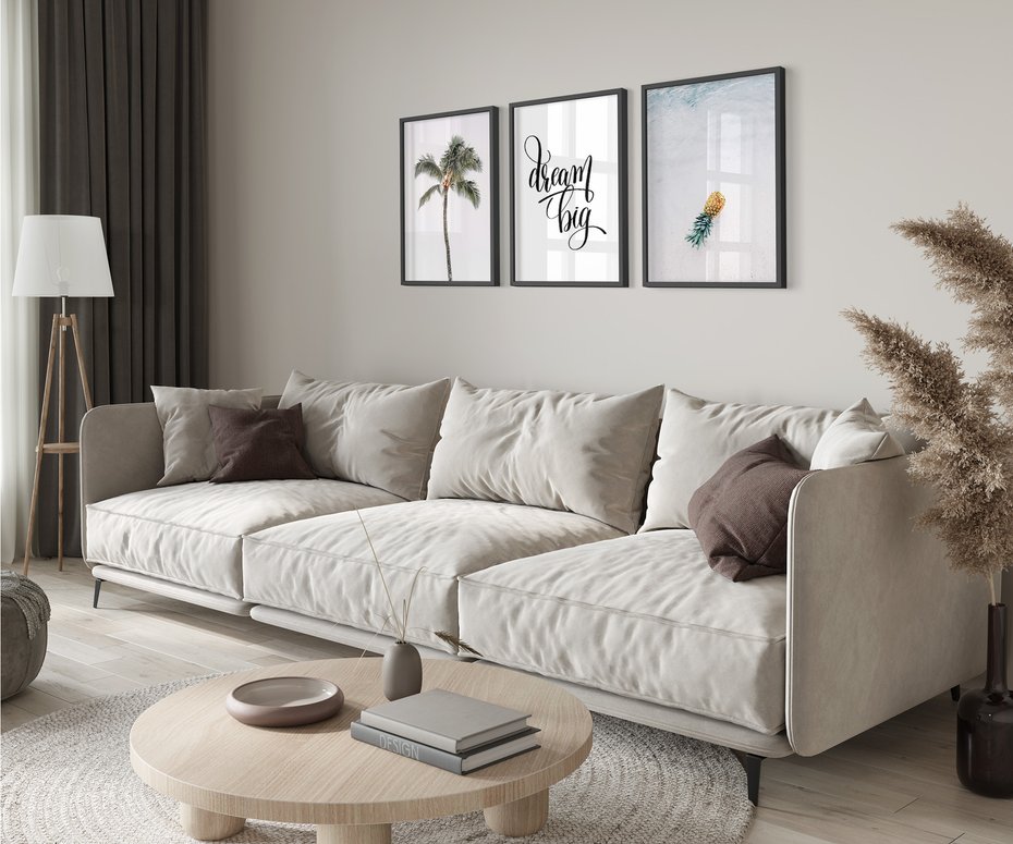 Zestaw obrazy w ramie 30x40 galeria - Cytat, motywacja, plaża, palma - rama czarna