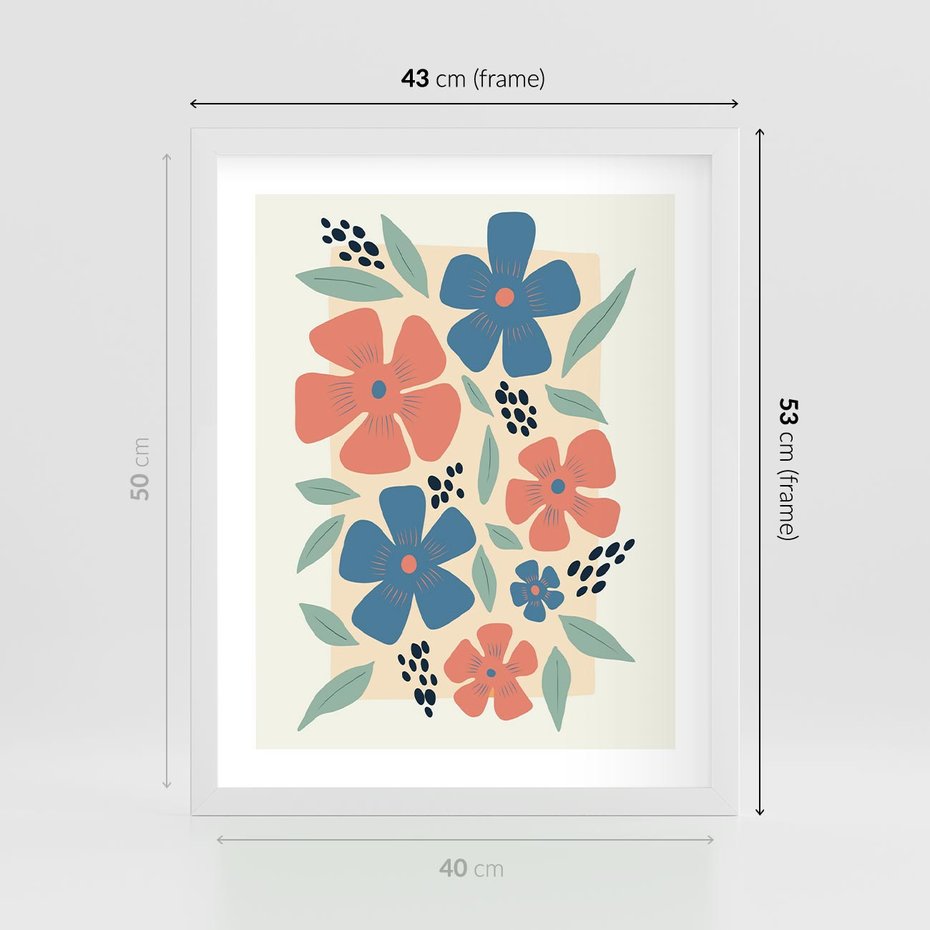 Plakat w ramie 40x50 - Kolorowe Pasmo - kwiaty, nowoczesna abstrakcja - rama biała