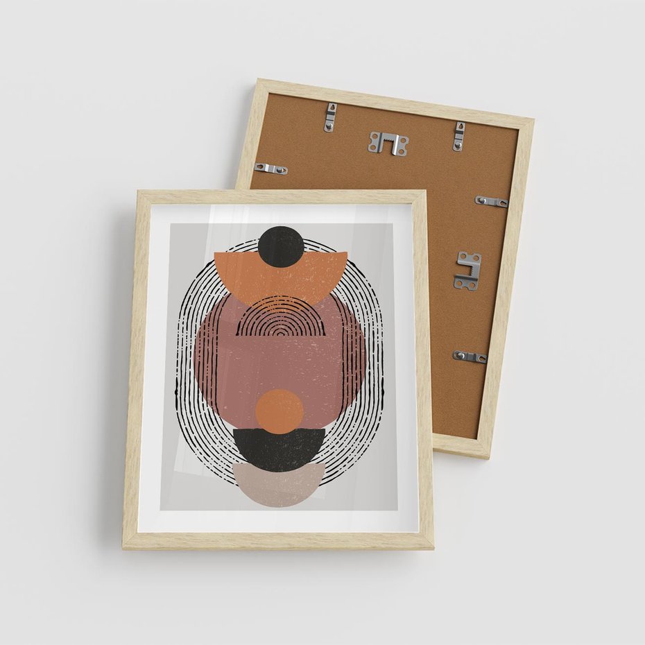 Plakat w ramie 40x50 - Abstrakcja w Odcieniach Brązu i Beżu - geometria, abstrakcyjna grafika - rama drewno