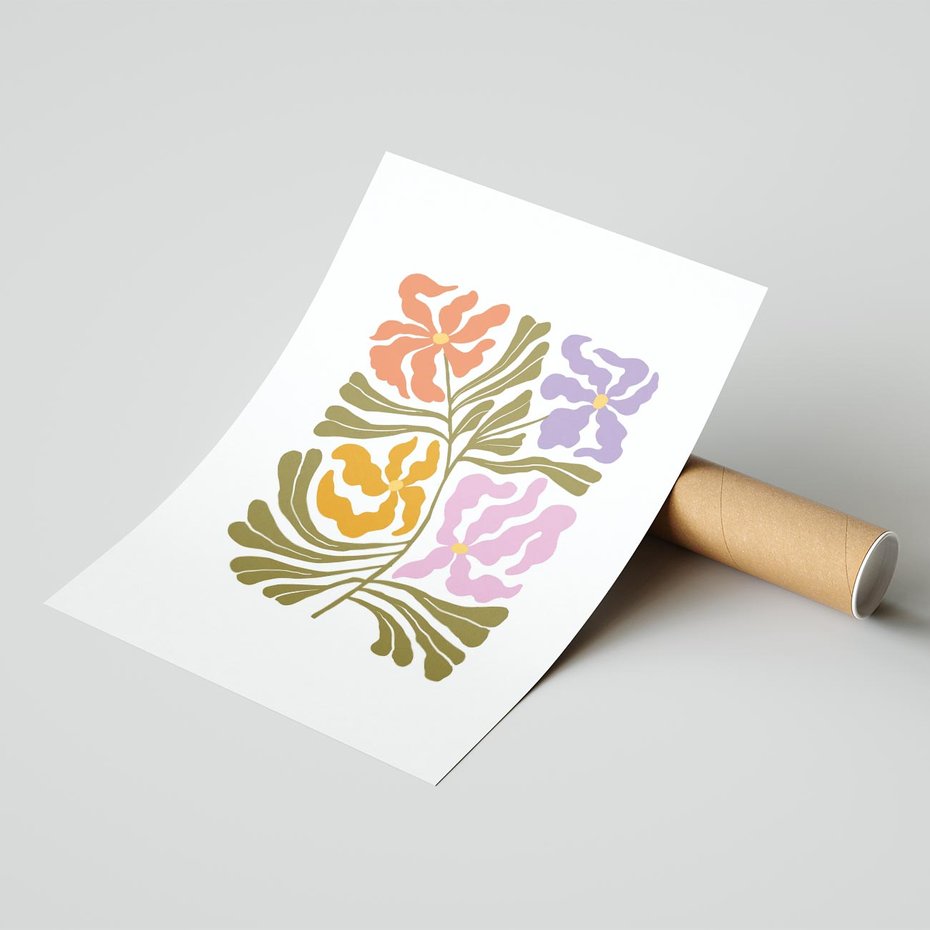 Plakat bez ramy 50x70 - Rozplątane Wizje - abstrakcyjne kolorowe kwiaty, minimlizm