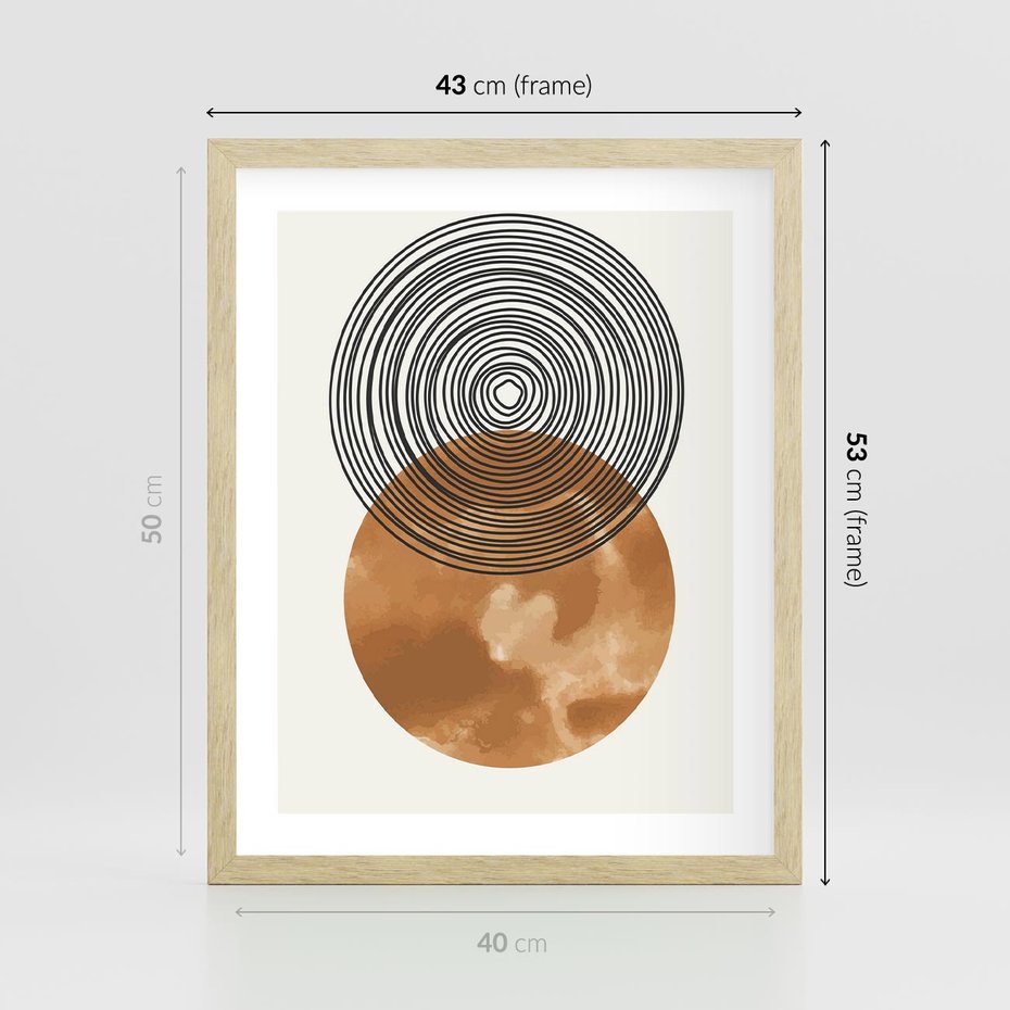 Plakat w ramie 40x50 - Taniec Okręgów - boho obraz, geometria - rama drewno