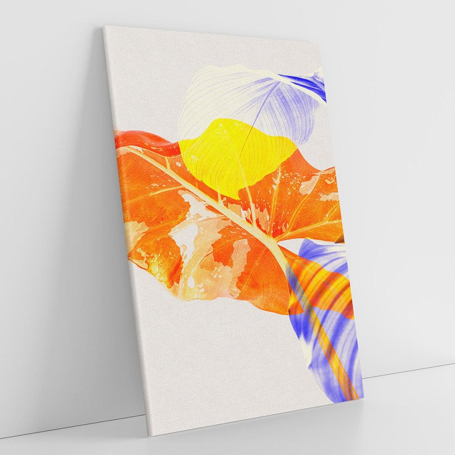 Obraz na płótnie 70x100 - Energetyczne Indygo - retro, tropikalne liście