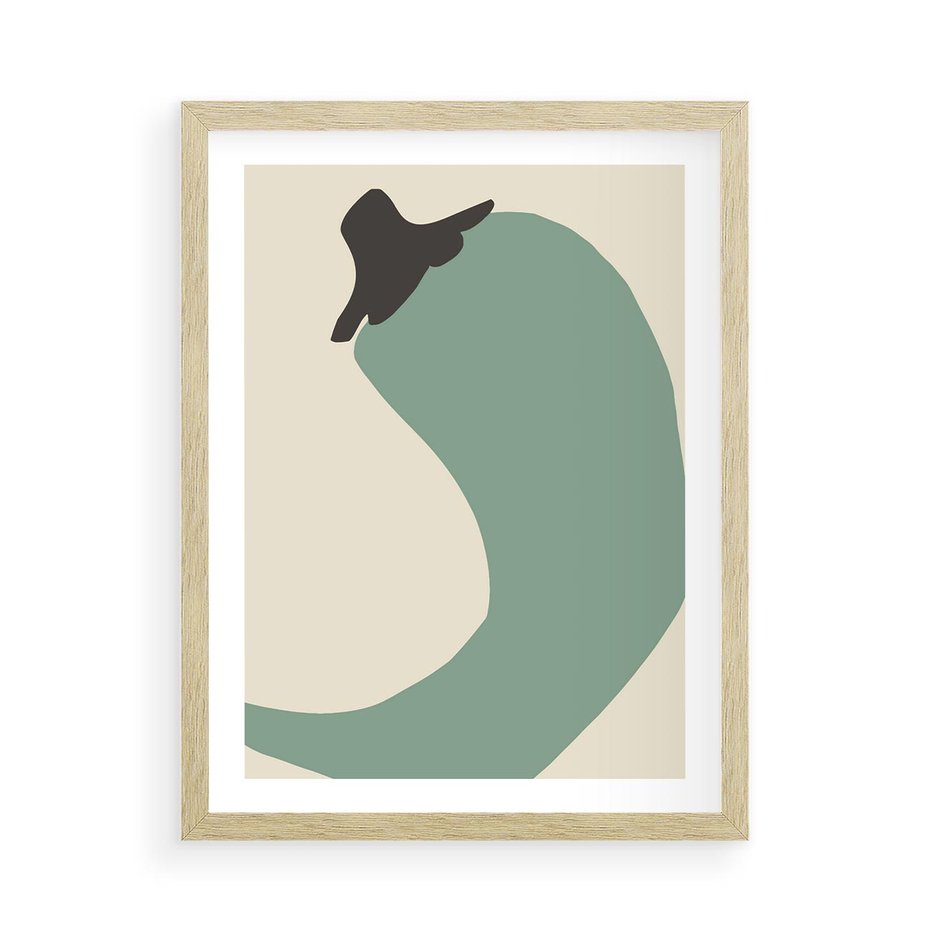 Plakat w ramie 50x70 - Granice Akwareli - abstrakcyjny minimalistyczny obraz, zielona papryczka - rama drewno