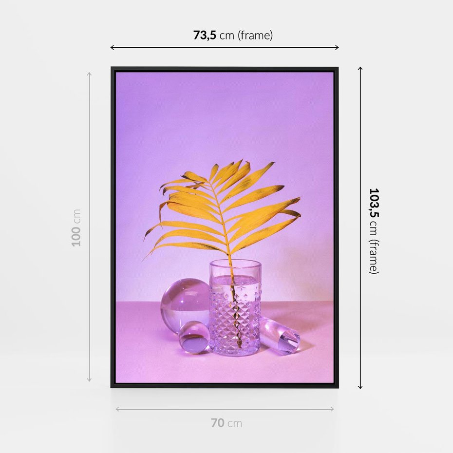 Obraz w ramie 70x100 - Minimalizm i Urok Natury - liście, pastele - rama czarna