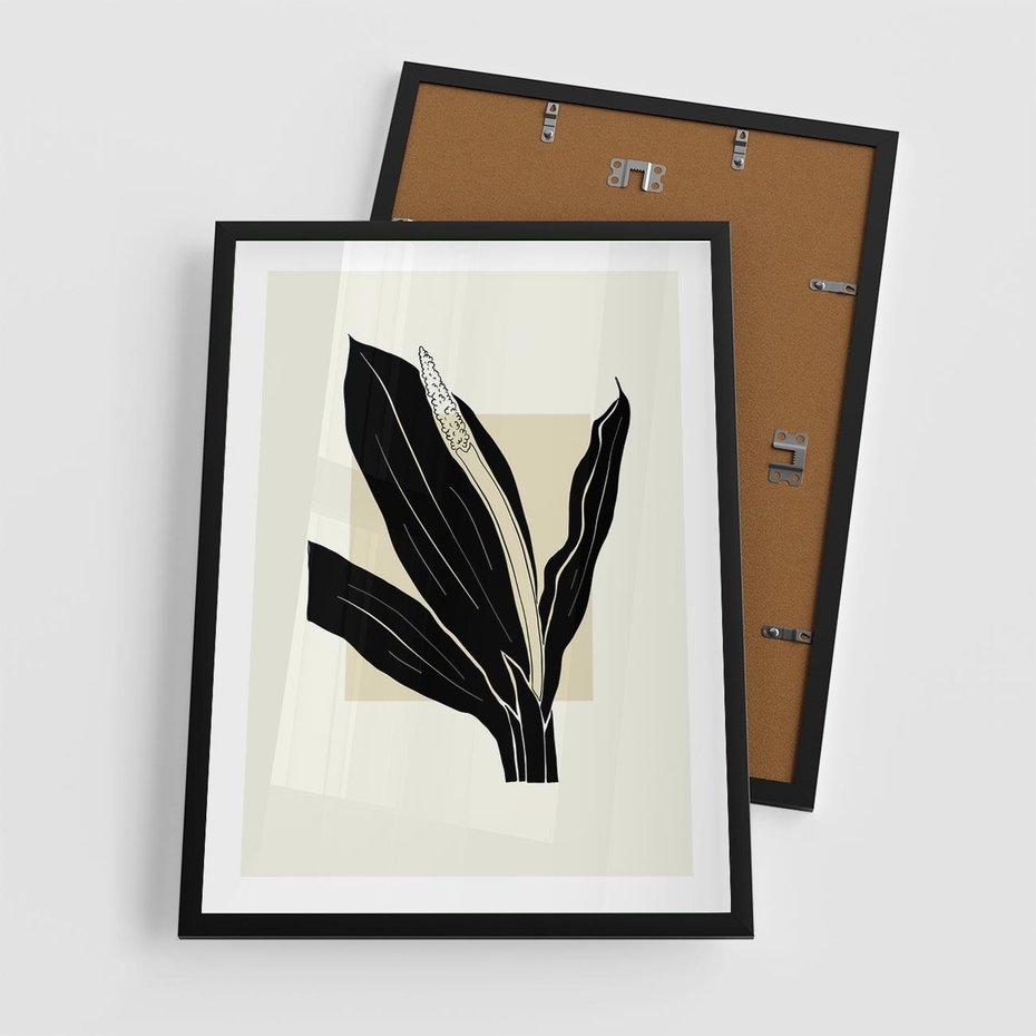 Plakat w ramie 50x70 - Harmonia liści - minimalistyczny obraz, szkic - rama czarna