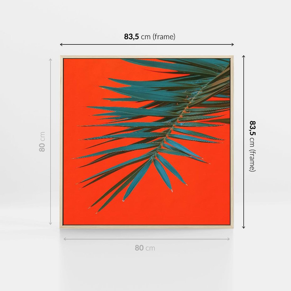 Obraz w ramie 80x80 - Egzotyczny Urok - liście, palma - rama drewno