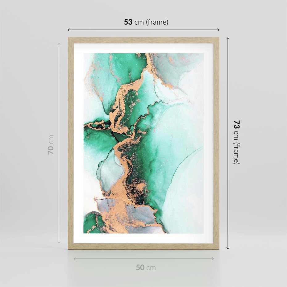 Plakat w ramie 50x70 - Marmur, Zieleń i Złoto - marmur, zieleń i złoto - rama drewno