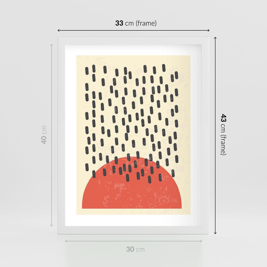 Plakat w ramie 30x40 - Czerwona Abstrakcja: Grafika z Wyrazistym Kołem - abstrakcja grafika, czerwone koło - rama biała