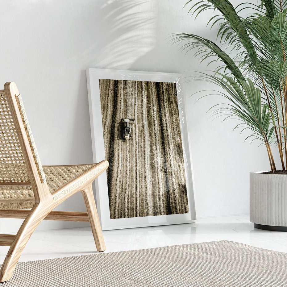 Plakat bez ramy 50x70 - Sepia na Polu - kombajn, pole