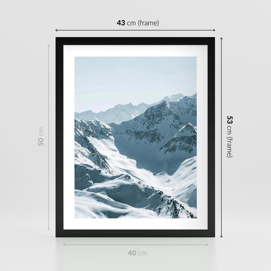 Plakat w ramie 40x50 - Surowość Gór - górskie szczyty, śnieg - rama czarna
