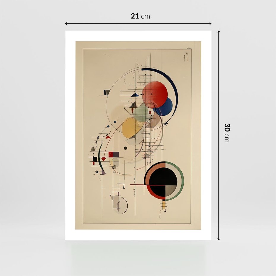 Plakat bez ramy 21x30 - Impulsy Wydobyte z Cienia - abstrakcyjna geometryczna kompozycja, koła linie