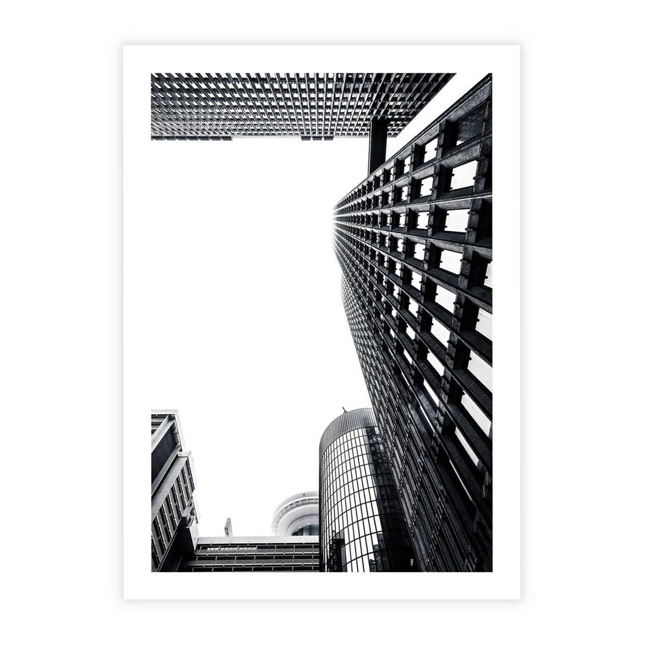 Plakat bez ramy 50x70 - Monochromatyczna Sceneria Wieżowców - architektura, wieżowce