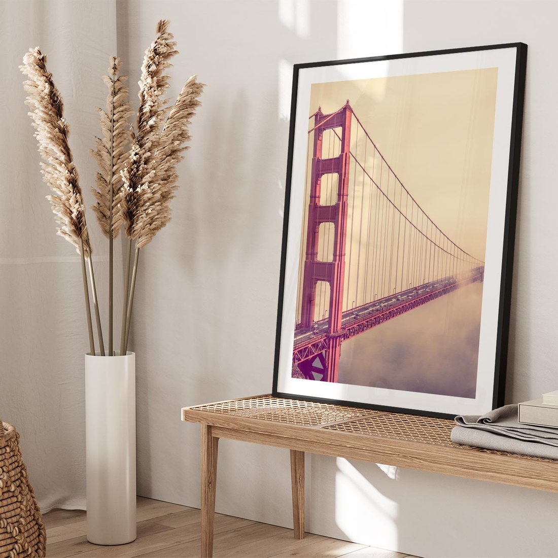 Plakat w ramie 50x70 - Most w mgle z perspektywą - most, perspektywa - rama czarna