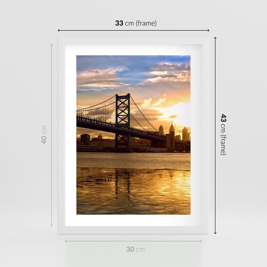 Plakat w ramie 30x40 - Most w mieście - most, miasto - rama biała