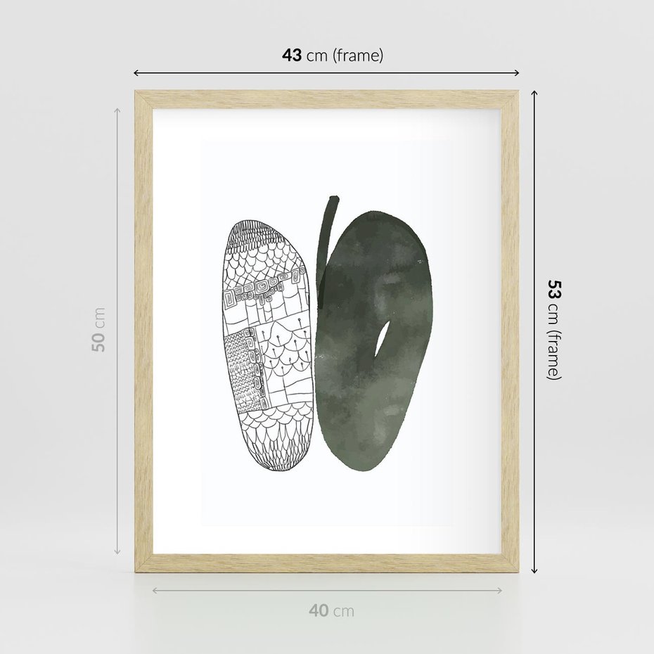 Plakat w ramie 40x50 - Przesunięte Jabłko - minimalistyczny plakat, jabłko - rama drewno