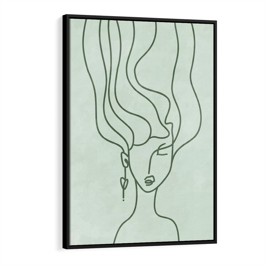 Obraz w ramie 50x70 - Spokojne Objęcia Natury - abstrakcja, zielony szkic - rama czarna