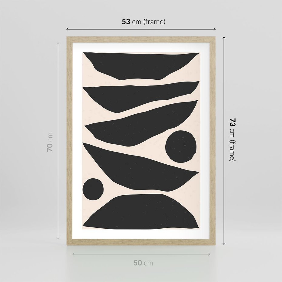 Plakat w ramie 50x70 - Modernistyczna Abstrakcja w Czerni i Bieli - abstrakcja, czarno biała grafika - rama drewno