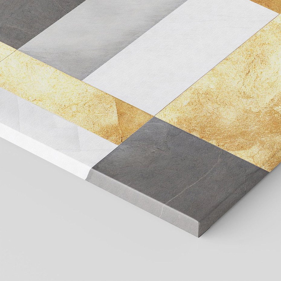 Obraz na płótnie 50x50 - Marmur w Geometrycznych Kształtach - geometryczne linie, złoto i szarość