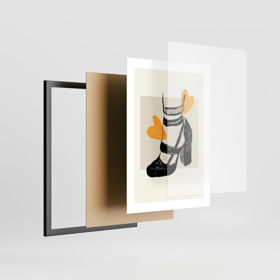 Plakat w ramie 30x40 - Elegancja w Szkicu: Stopa w Bucie na Obcasie - grafika, czarny szkic - rama czarna