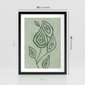 Plakat w ramie 30x40 - Szmaragdowy Oddech - abstrakcyjne delikatne zielone linie, podobne do gałęzi kwiatów - rama czarna