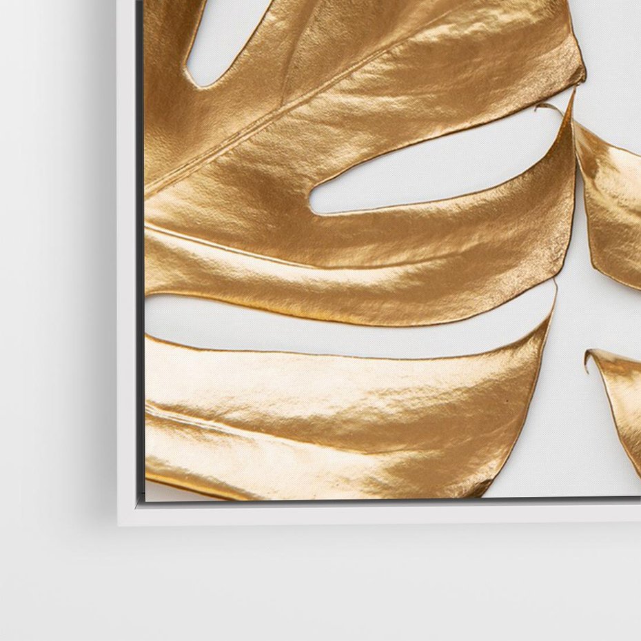 Obraz w ramie 70x50 - Siła Natury - złote, liście - rama biała