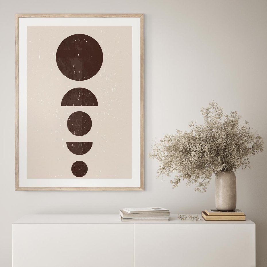 Plakat w ramie 30x40 - Migocące Granice - mid century styl, nowoczesna grafika - rama drewno