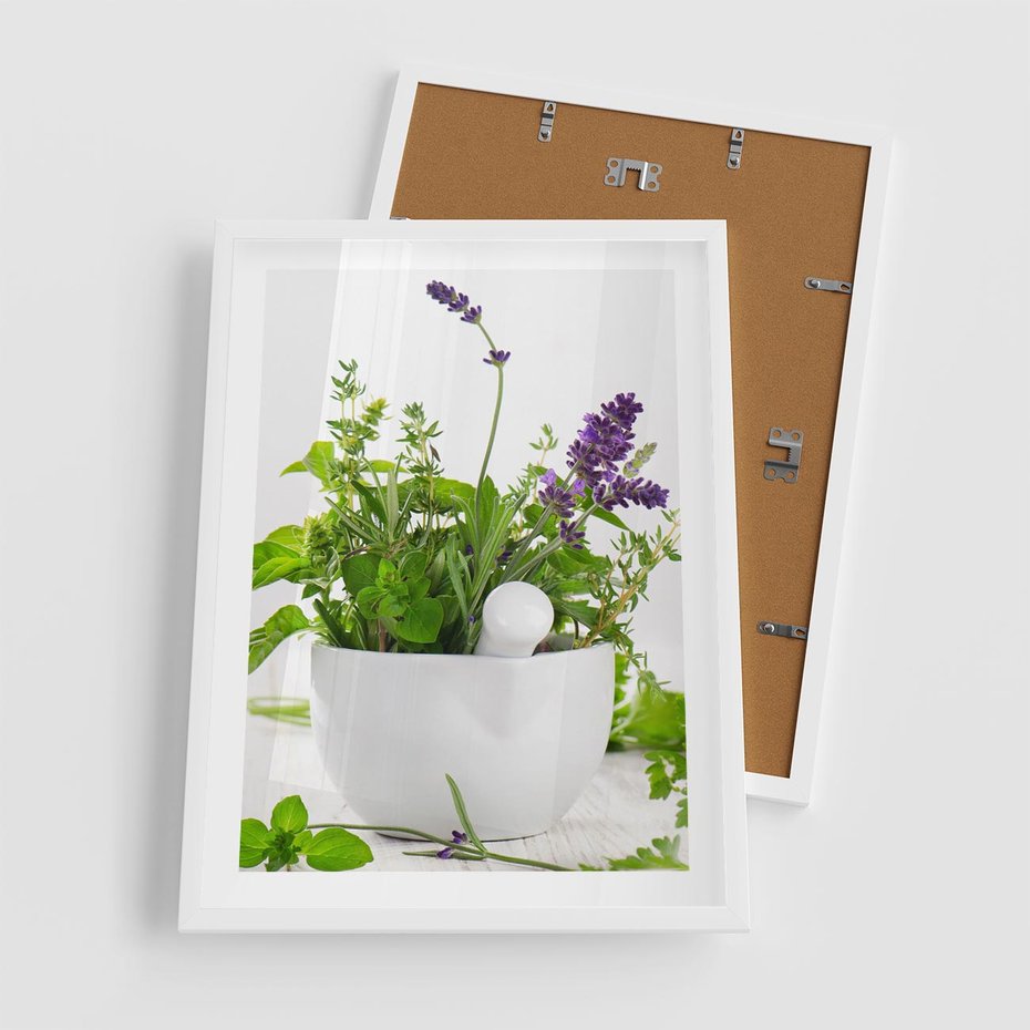 Plakat w ramie 50x70 - Kwiaty i zioła w restauracji - kwiaty, zioła - rama biała