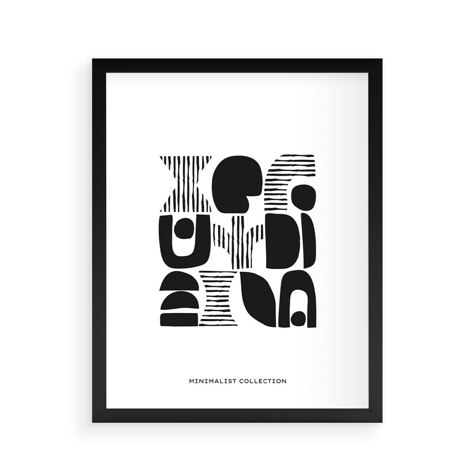 Plakat w ramie 40x50 - Taniec Dziwacznych Kresek - minimalistyczny plakat, czarno biały - rama czarna