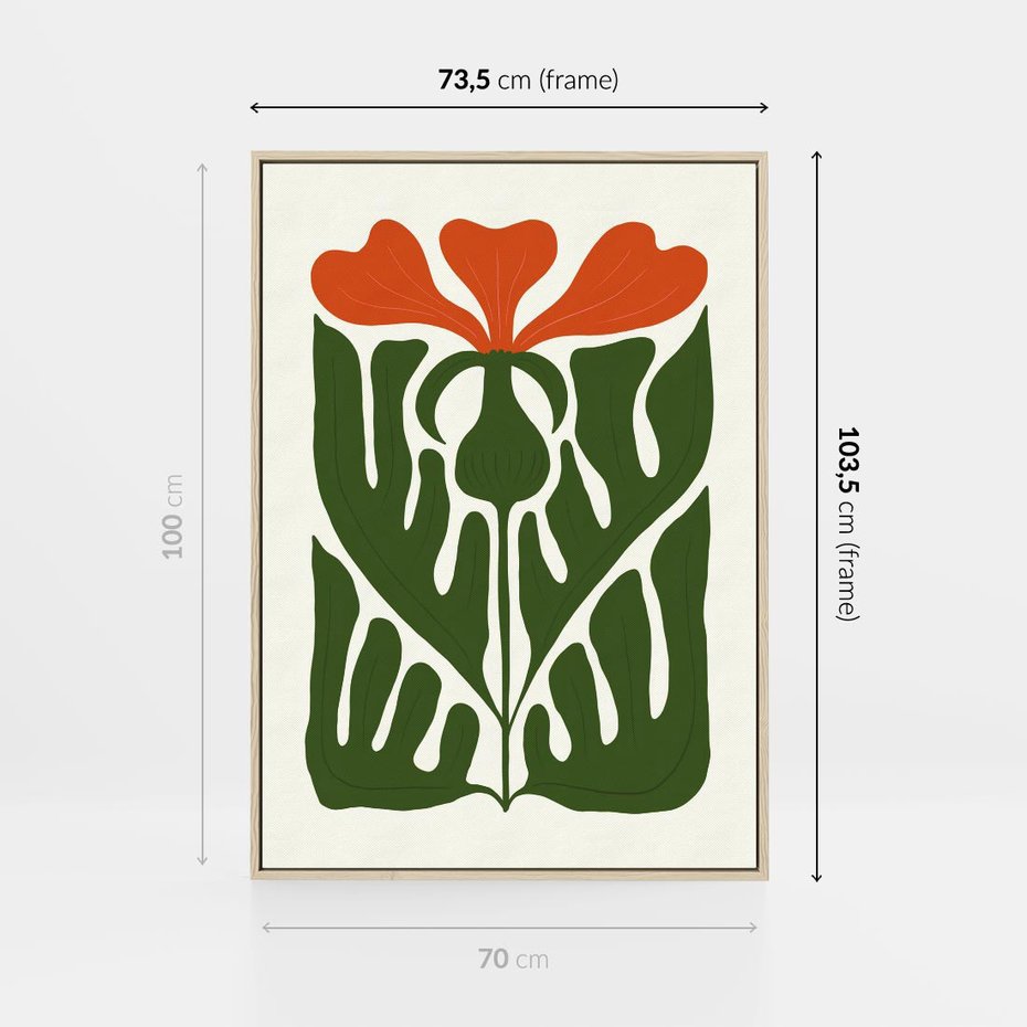 Obraz w ramie 70x100 - Minimalistyczny Urok Kwiatu - kwiat, sztuka nowoczesna - rama drewno