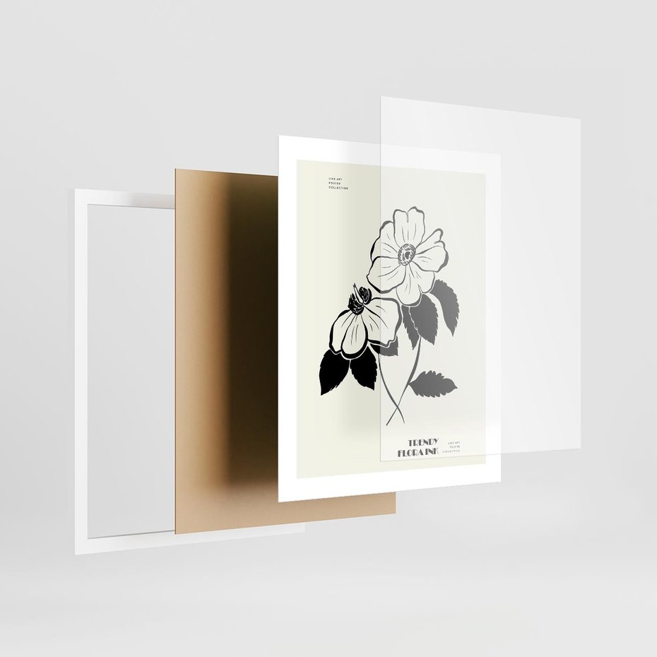 Plakat w ramie 40x50 - Poezja kwiecistej kreski - kwiaty, minimalistyczne - rama biała