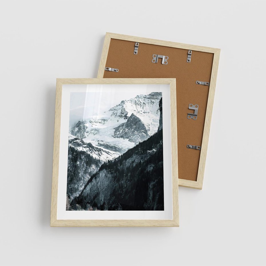 Plakat w ramie 40x50 - Góry w Zimowym Uścisku - góry, ośnieżone szczyty - rama drewno