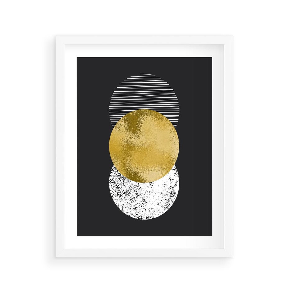 Plakat w ramie 40x50 - Geometryczna Perfekcja: Złote Koło - geometryczna grafika, złote koło - rama biała