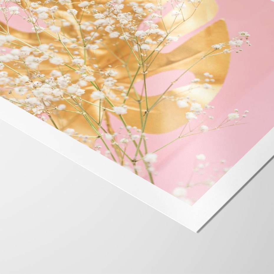 Plakat bez ramy 21x30 - : Elegancja w Złocie - złote, liście