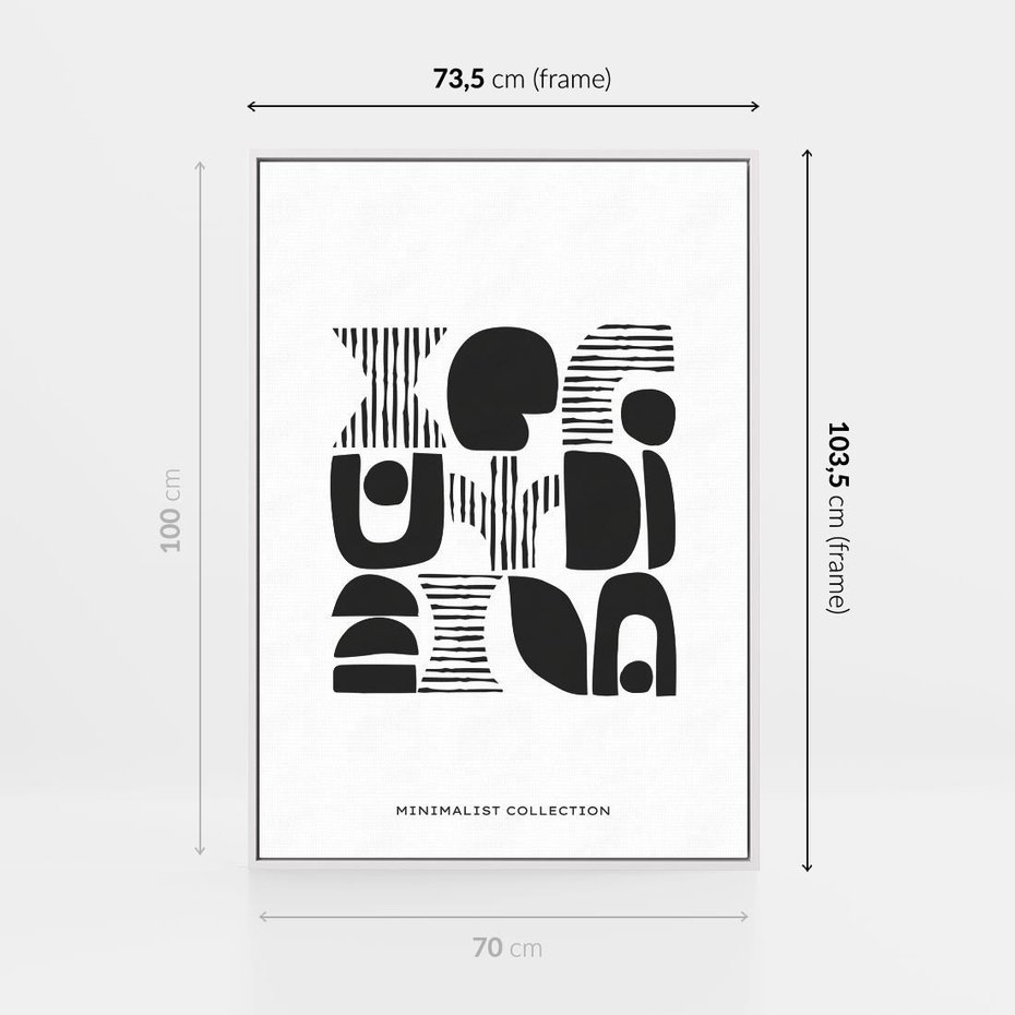 Obraz w ramie 70x100 - Taniec Dziwacznych Kresek - minimalistyczny plakat, czarno biały - rama biała