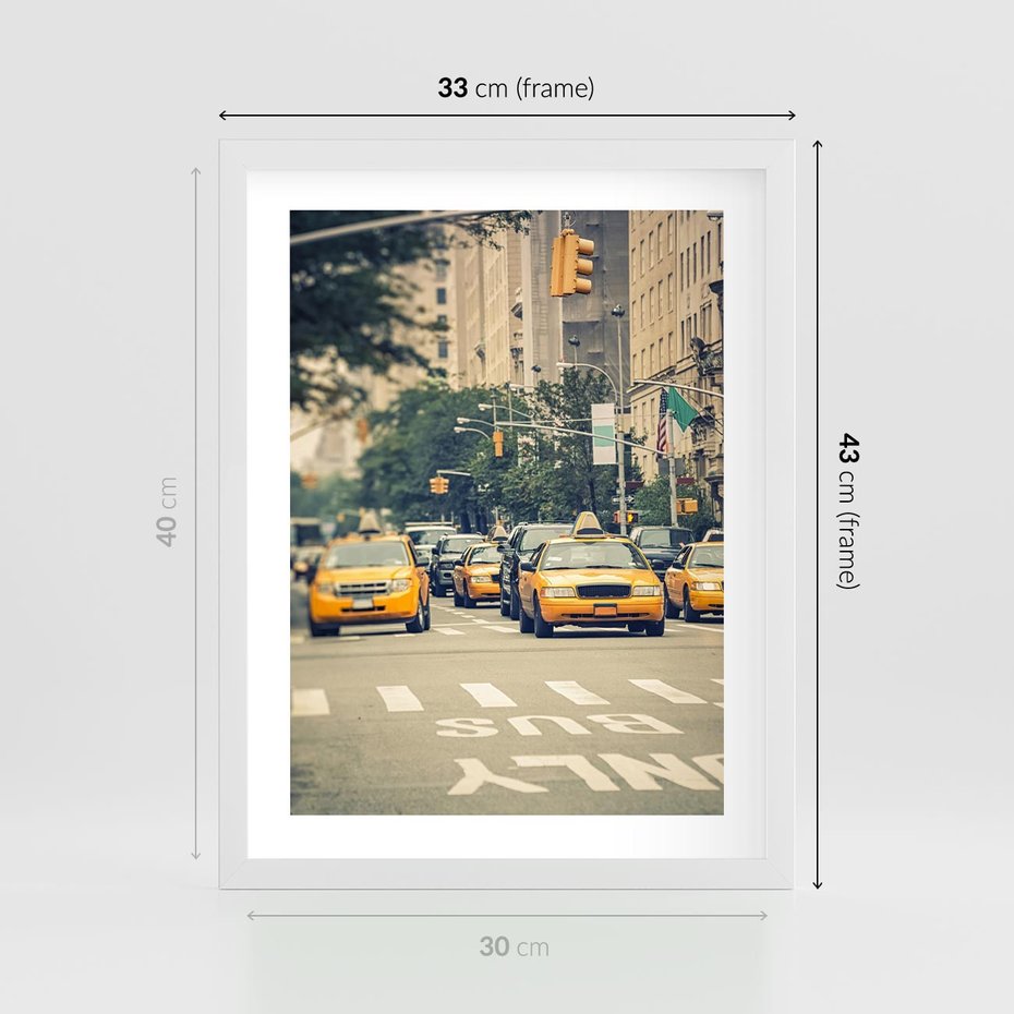 Plakat w ramie 30x40 - Miasto Taksówek - taksówki, miasto - rama biała