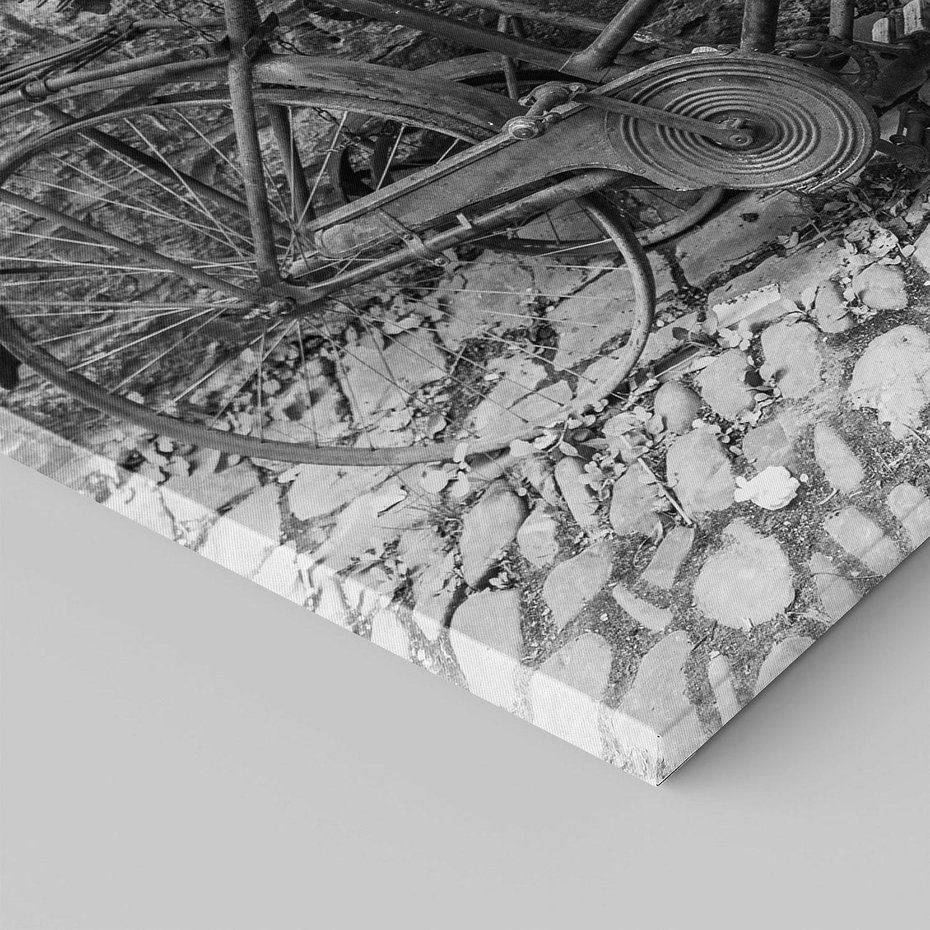 Obraz na płótnie 120x80 - Zapomniany Urok - czarno biała fotografia, stary rower oparty o mur